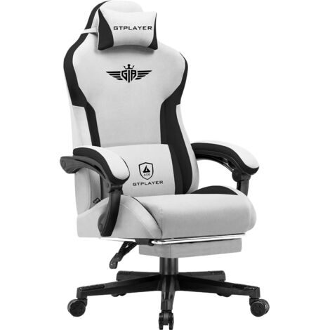 Chaise de jeu, ergonomique, en tissu, avec soutien lombaire, Chaise PC avec dossier élargi, Charge maximale 150 kg, Gris