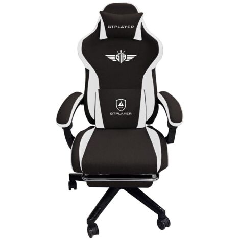 Chaise de jeu, ergonomique, en tissu, avec soutien lombaire, Chaise PC avec dossier élargi, Charge maximale 150 kg, Noir