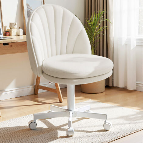 Comhoma – Chaise de bureau pivotante sans accoudoirs – Hauteur réglable – Dossier ergonomique – Cuir synthétique blanc – Roulettes 360°