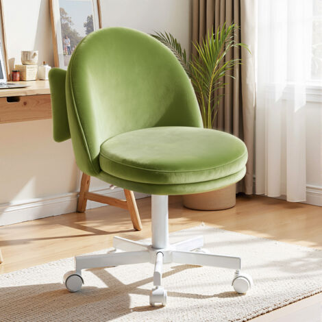 Homeoffice Chaise de maquillage, chaise de bureau, pivotante, sans accoudoirs, avec support dorsal, chaise de bureau confortable sur roulettes, hauteur réglable, surface en velours, Vert (1/5)