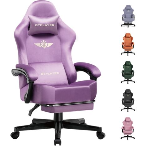 Chaise de Gaming - Respirante - Ergonomique - Tissu de qualité supérieure - Chaise Ergonomique en Polycarbonate - Dossier réglable à 160° et Repose-Pieds Extensible - Violet Clair