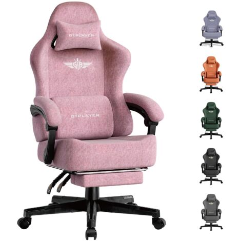 Chaise de Gaming - Respirante - Ergonomique - Tissu de qualité supérieure - Chaise Ergonomique en Polycarbonate - Dossier réglable à 160° et Repose-Pieds Extensible - Rosa