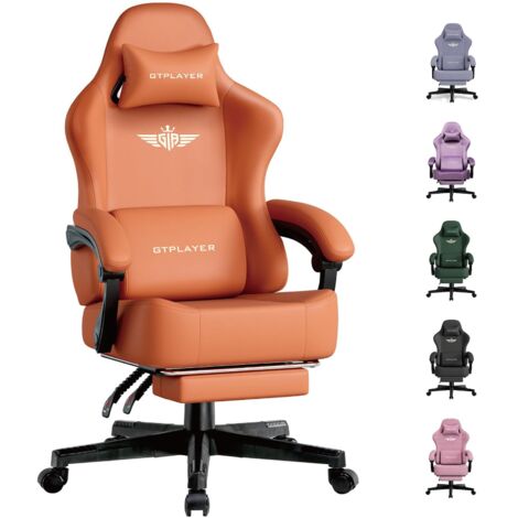 Chaise de Gaming - Respirante - Ergonomique - Simili Cuir de qualité supérieure - Chaise Ergonomique en Polycarbonate - Dossier réglable à 160° et Repose-Pieds Extensible - Orange (1/5)