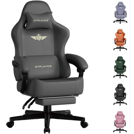 Chaise de Gaming - Respirante - Ergonomique - Simili Cuir de qualité supérieure - Chaise Ergonomique en Polycarbonate - Dossier réglable à 160° et Repose-Pieds Extensible - Gris