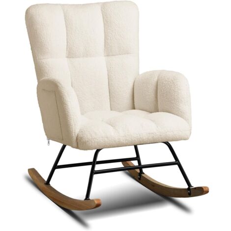 Fauteuil à bascule, fauteuil de relaxation, avec accoudoirs, fauteuil à oreilles, en peluche peluche, charge maximale : 150 kg, chaise longue de jardin pour chambre à coucher, salon, design (1/5)
