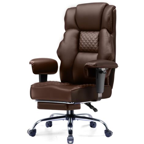 Chaise Gaming Ergonomique Large en Simili-Cuir, Ressorts Ensachés, Fauteuil Bureau Pivotant avec Repose-Pieds Réglable - Marron