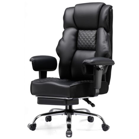 Chaise Gaming Ergonomique Large en Simili-Cuir, Ressorts Ensachés, Fauteuil Bureau Pivotant avec Repose-Pieds Réglable - Noir