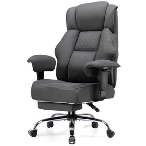 Chaise Gaming Ergonomique en Tissu Premium, Large Fauteuil de Bureau Pivotant avec Repose-Pieds Réglable - Gris
