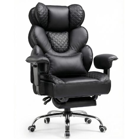 Chaise Gaming Ergonomique 180kg, Support Lombaire Réglable et Repose-Pieds, Design Hybride Simili-Cuir/Mesh, Dossier 150° - Blanc (1/5)
