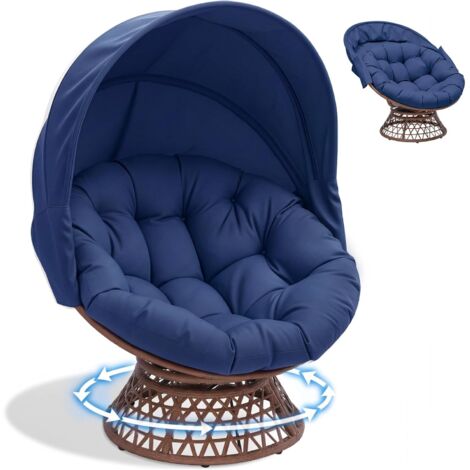Fauteuil Papasan Rotatif avec Coussin Rond, Assise Confortable en Rotin, Fauteuil Relax pour Salon, Coin Lecture - Bleu (1/5)