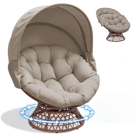 Fauteuil Papasan Rotatif avec Coussin Rond, Assise Confortable en Rotin, Fauteuil Relax pour Salon, Coin Lecture - Marron (1/5)