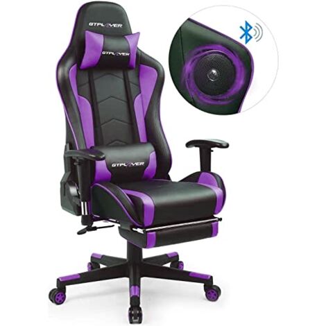 Chaise Gaming Repose-Pieds Haut-Parleur Bluetooth Fauteuil Gamer Gris Siège Ergonomique Violet