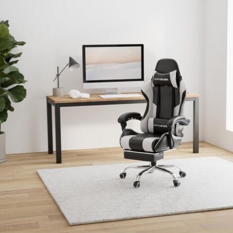 Chaise Gaming, Fauteuil Gamer avec Massage Lombaire, Chaise de Gaming Repose-Pieds Rétractable, Dossier Inclinable à 135°, Siège Confortable en Cuir, Chaise Bureau, Charge 150 kg, Blanc