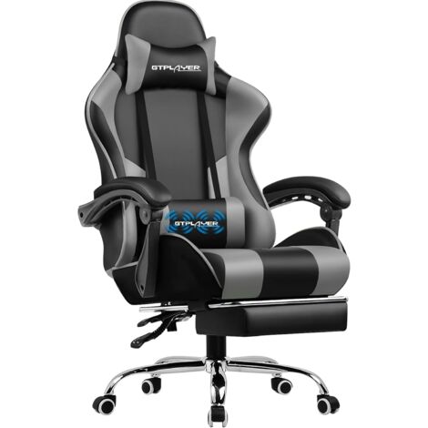 Chaise gaming ergonomique simili cuir PU – Dossier réglable 135° – Repose-pieds rétractables – Cadre métallique robuste