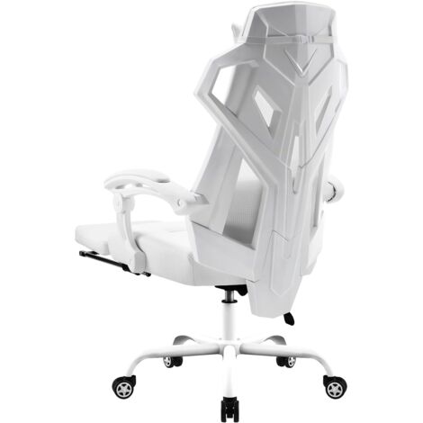 GTPLAYER Chaise de Bureau Ergonomique Chaise Gaming Style Technologique avec Accoudoir Synchronisé Hauteur Réglable Dossier Claire-Voie Blanc
