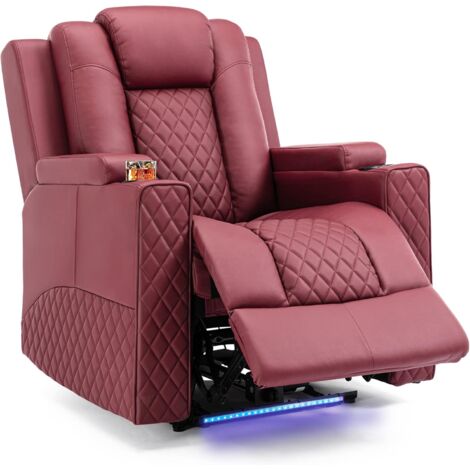 Fauteuil Eclairage LED Sofa Châssis Home Theater Shake Rotating Recliner Sofa With 2 porte-gobelets Rouge