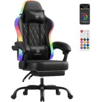 Chaise de jeu, chaise de bureau, chaise de jeu avec barre lumineuse LED, chaise gamer, dossier avec sac de rangement, chaise ergonomique en polycarbonate avec télécommande