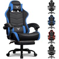 Fauteuil de Gaming Ergonomique, Chaise de Bureau avec Repose-Pieds, Appui-tête et Soutien Lombaire Réglables, Fauteuil Gamer, Bleu