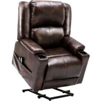 Comhoma – Fauteuil relax releveur marron – Design ergonomique avec porte-gobelets – Rembourrage en mousse dense – Réglage multi-positions