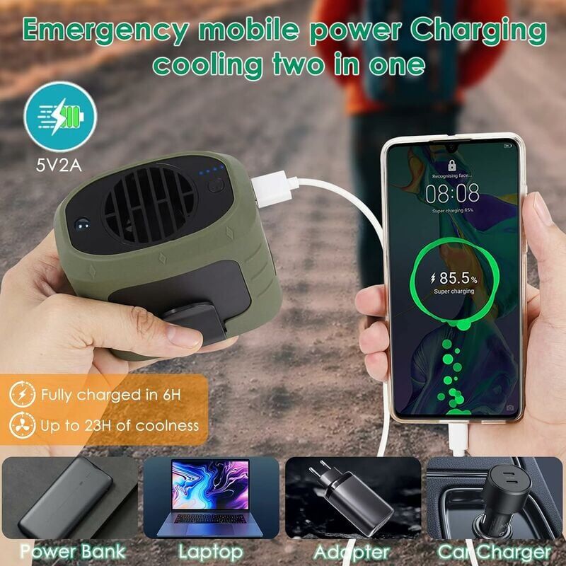 Ventilateur Ceinture Portable WIIYENA - 8000mAh USB Rechargeable | 3 Vitesses Pour Randonnée, Camping