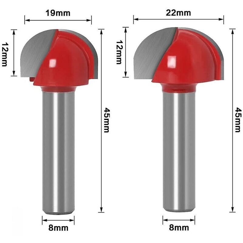 Jeu De 8 Fraises à Rainurer Demi-ronde En Carbure - Diamètres 1/4" à 1", Queue 1/4"
