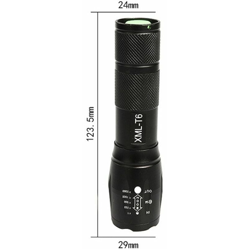 Lampe Torche LED Ultra puissante. XML-T6 Lampe Torche Militaire utilisable  pour vélo ou randonnées et 5 Modes Dont Flash Anti-agression, zooms et  portée de 1km. Conception Antichoc - Matériels de camping et