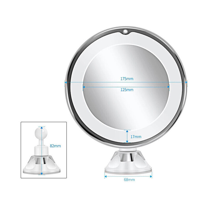 Miroir De Maquillage LED Grossissant 10x - Luminosité Réglable, 3 Couleurs De Lumière, Ventouse, Portable Pour Soins Du Visage Et Épilation