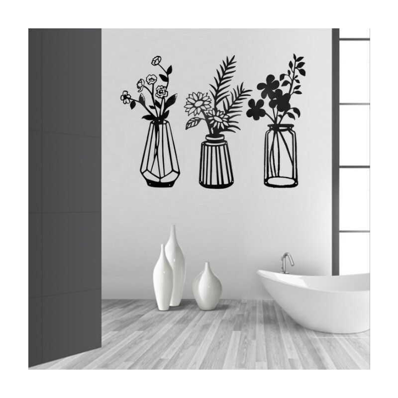 Déco Murale 3 Pièces Pigort - Fleurs En Métal Noir, Style Ferme Rustique Minimaliste