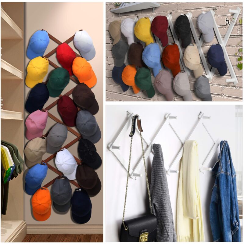 Lot De 2 Porte-manteaux Extensibles En Bois à Fixation Murale - Crochets Muraux En Accordéon Pour Clés, Chapeaux, Vestes, - Maison