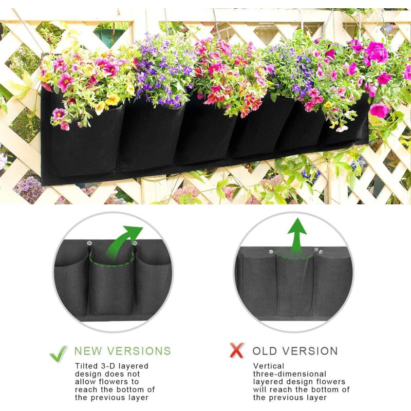 Sacs De Plantation Murale 2 Pièces - 6 Poches En Feutre, Pour Fraises, Plantes Aromatiques, Balcon, Jardin Vertical