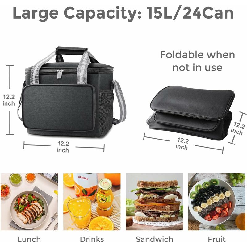 Sac Repas Isotherme Oxford - Grande Capacité 21x15.5x17 Cm - Glacière Portable Pour Pique-nique, Camping, École - Bleu Foncé - 8