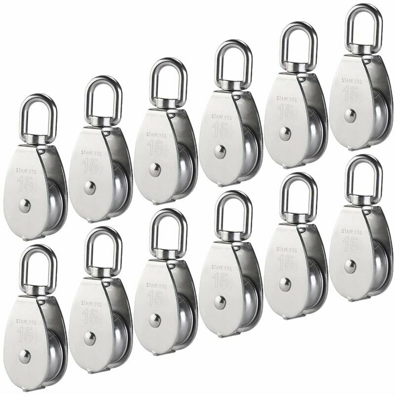 Poulies En Acier Inoxydable 15mm – Lot De 4 Avec Mousquetons – Charge 35kg – Pour Corde à Linge, Fitness, Bricolage