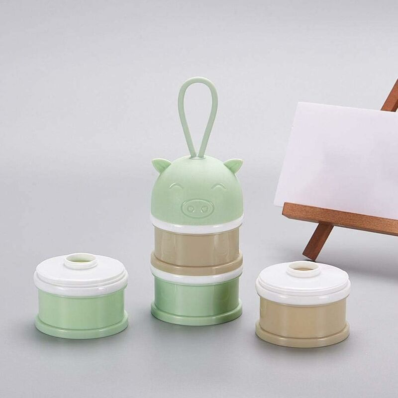 Boîte Lait Poudre Portable Aolso - 3 Compartiments, étanche - Pratique Pour Voyages - Vert