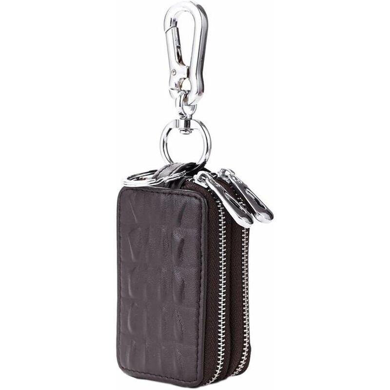 Unisexe En cuir véritable Porte-clés Sac Porte-clés de voiture avec  fermeture à glissière (noir)