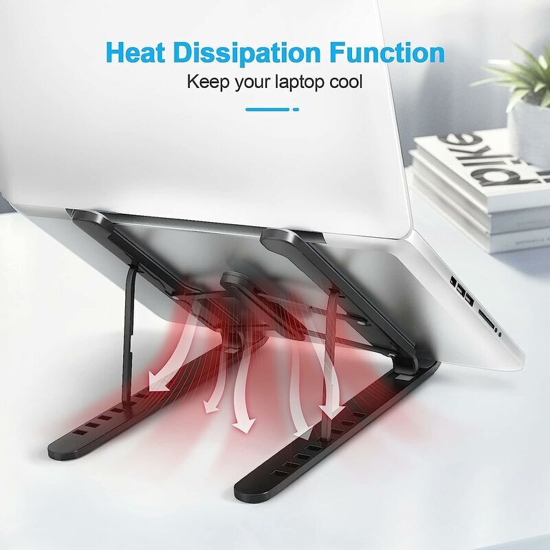 Support Pour Ordinateur Portable Réglable 7 Niveaux – Alliage D’aluminium Antidérapant – Pliable Et Portable – Noir