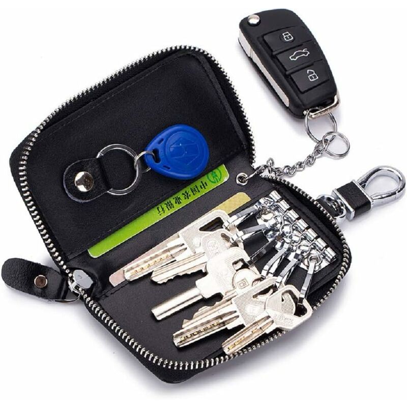 Étui Porte-clés Porte Clé en Cuir Portable Multifonctionnel Organisateur de  Clef avec Fermeture à glissière Carte (Noir)