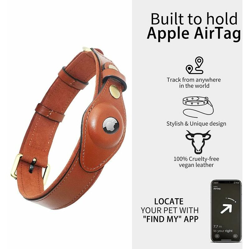 Airtag Dog Collar, réglable en cuir de vachette naturelle Support