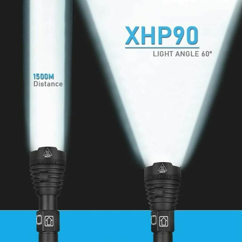 Lampe Torche LED,10000 Lumens Lampe de Poche XHP90 Ultra