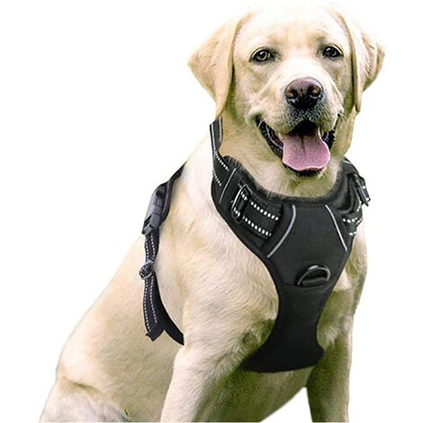 Harnais Chien Anti Traction, Arnet pour Chien Facile à Mettre Harnais Réfléchissant Réglable avec Attache Devant Arnais pour Chien Moyen, Large, (Noir,M)