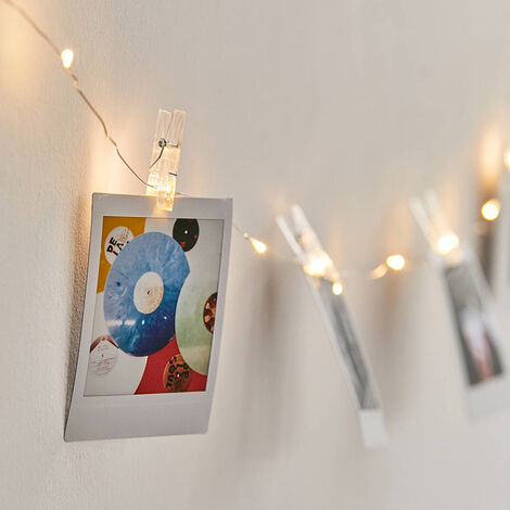 Guirlande LED Fil de Fer avec Pince à Linge Dorée（Batterie 2 mètres 20 lumières）