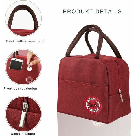 Sac Isotherme Repas 26x20cm - Tissu Oxford Imperméable - Garde Au Chaud/Froid - Rouge