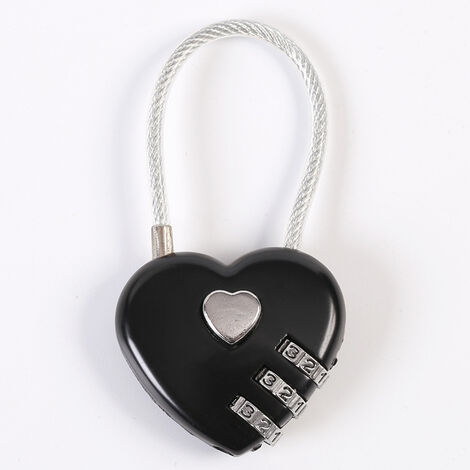 Couple de Cadenas, en Forme de Coeur à 3 Chiffres Combinaison de Code Bagage Verrouiller Le Mot de Passe Sécurité Couple de Cadenas pour Valise,Sac à Dos,boîte à Bijoux,vestiaire,vestiaire(noir) (1/5)