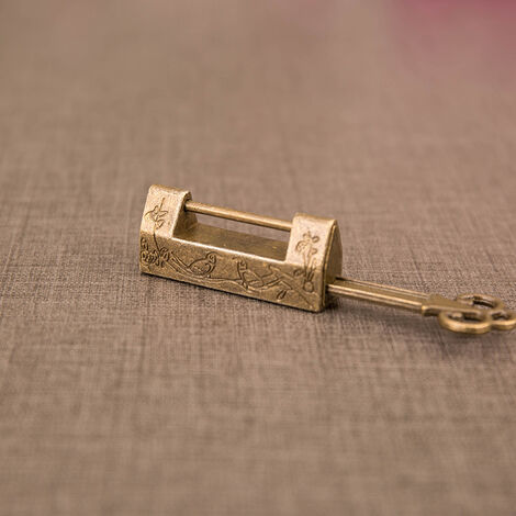 Cadenas Antique En Laiton 8 Cm D'espacement Délicat Style Chinois Ancien Boîte à Bijoux Avec Clé