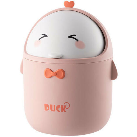 Mini poubelle de bureau avec couvercle, poubelle portable de style dessin animé mignon, poubelle de bureau, petite poubelle de salle de bain, adaptée pour chambre, bureau, salon.(rose) (1/5)