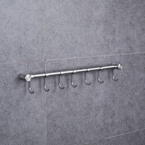 Crochet à torchon,Crochet Barre de Cuisine en Acier Inox avec Argent(400 mm + 7 crochets) (1/5)