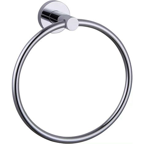 Anneau porte-serviettes chromé - Porte-serviettes pour mur de salle de bain - Porte-serviettes rond simple pour salle de bain - Porte-serviettes de salle de bain en acier inoxydable(brillant) (1/5)