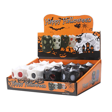 12 pièces Halloween bar décoration accessoires créatif double face fantôme tête lampe horreur crâne bougie lampe led lumineux citrouille lampe (1/4)