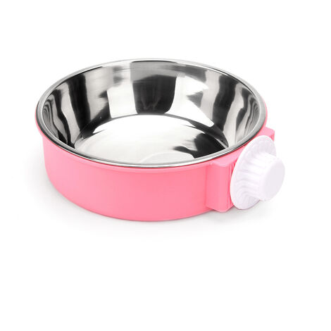 Bol suspendu amovible en acier inoxydable 2 en 1, bol d'alimentation pour animaux de compagnie pour chiens, chats, cage moyenne pour animaux de compagnie et suspension de cage(rose) (1/5)