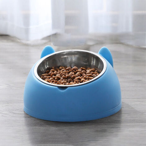 Gamelle pour chat double surélevée, inclinaison de 15 °, bol anti-dérapant anti-vemit, stockage automatique de l'eau pour chats et chiots(bleu) (1/5)