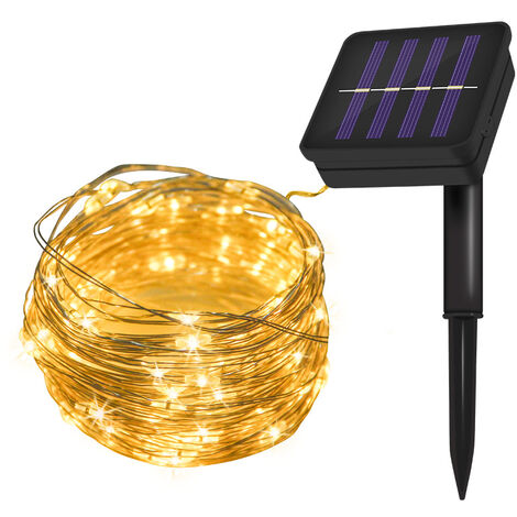 Guirlande Lumineuse Solaire Extérieure, [Lot de 2] Guirlande Lumineuse Solaire 10m 100 LED Imperméable 8 Modes Guirlande Lumineuse Solaire en Fil de Cuivre(couleur chaude [10 mètres 100 lumières]) (1/5)